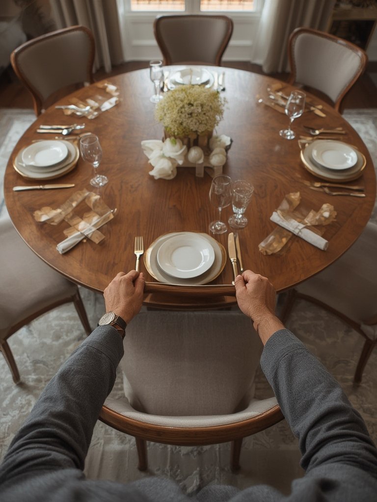 60'' round dining table with 6 chairs - Illustration 2