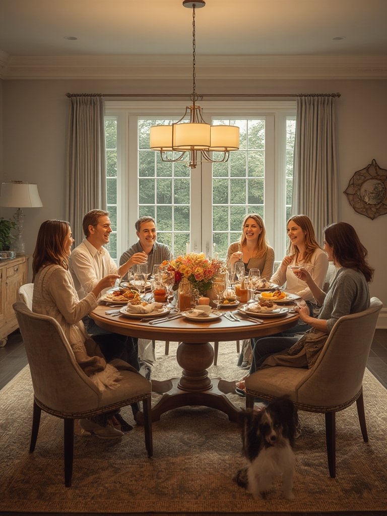 60'' round dining table with 6 chairs - Illustration 3