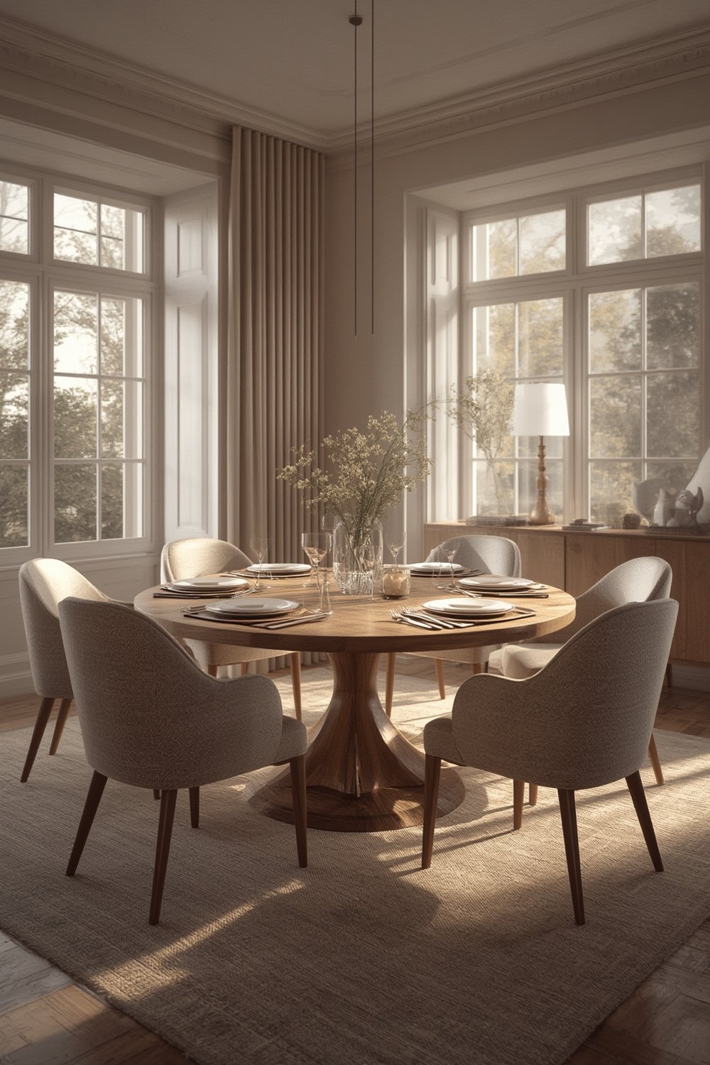 60'' round dining table with 6 chairs - Illustration 1