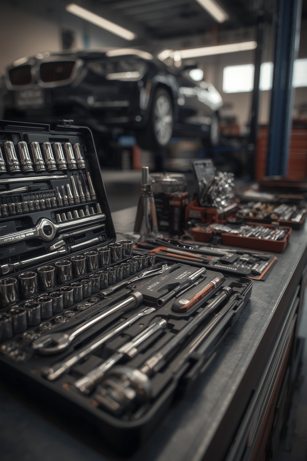 mechanic tools set organized in VERSASTACK box, including combination wrenches and 72 tooth ratchet