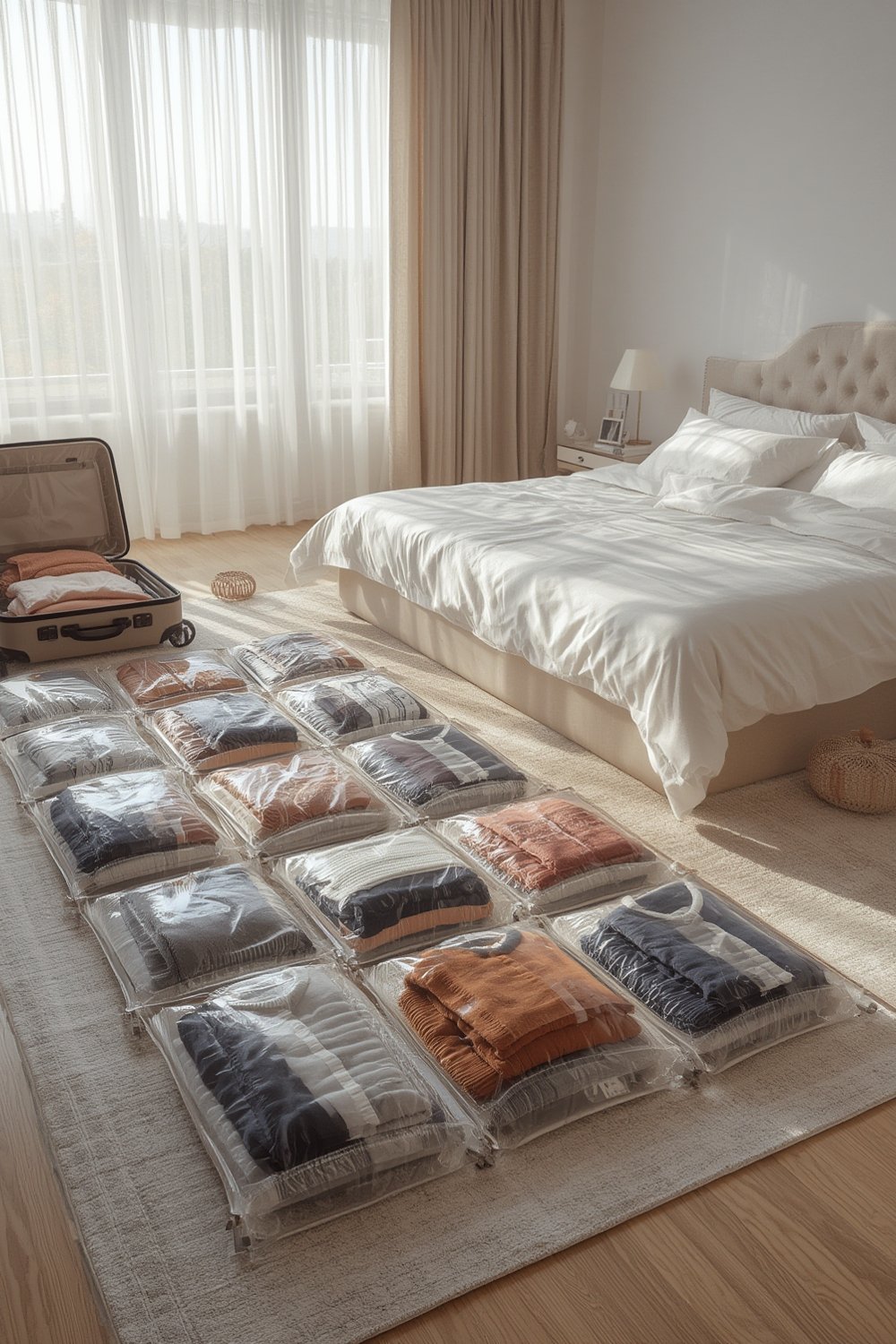 vacuum bags in use compressing clothes - space saver bags for organization